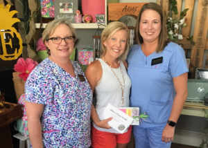 Connie Pickard, Director of Nursing, Amy, Owner of Sheltons Flowers & Gifts, and Julie Montgomery, Assistant Director of Nursing (pictured from left to right)